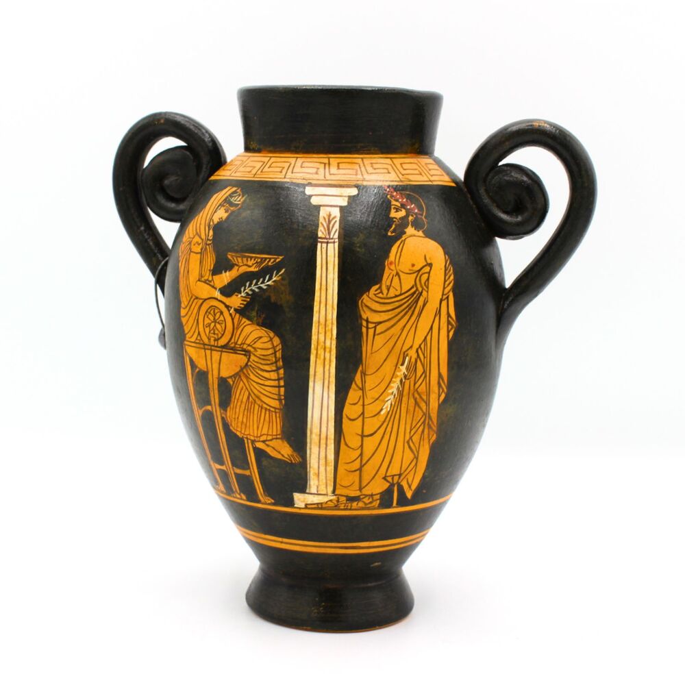 Vintage Greek Red Figure Amphora Vase Terracotta Pottery Classic Mythology Art